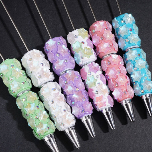 Snowflake Flower Embellishments with AB Rhinestones Beadable Clay Pen, Assorted Colors