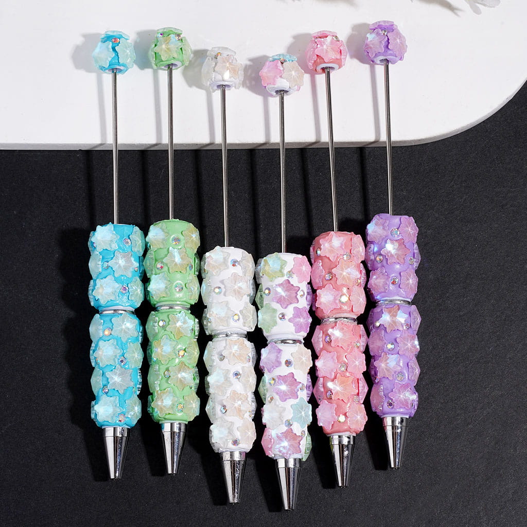 Snowflake Flower Embellishments with AB Rhinestones Beadable Clay Pen, Assorted Colors