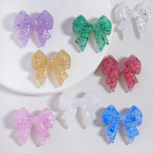 Bowknot Shape with Colorful Flakes Inside Cute Silicone Focal Beads