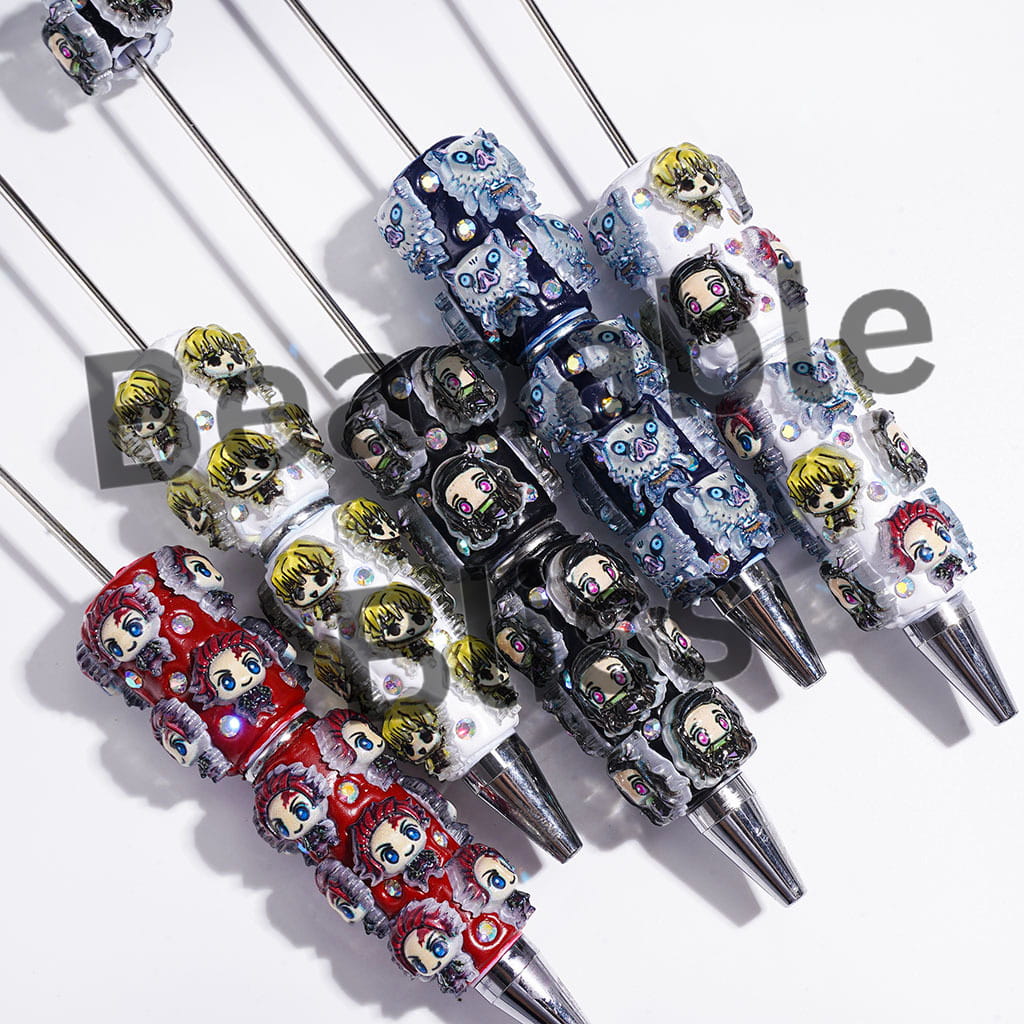 Beadable Clay Pens with Japanese Cosplay Character Series and AB Rhinestones