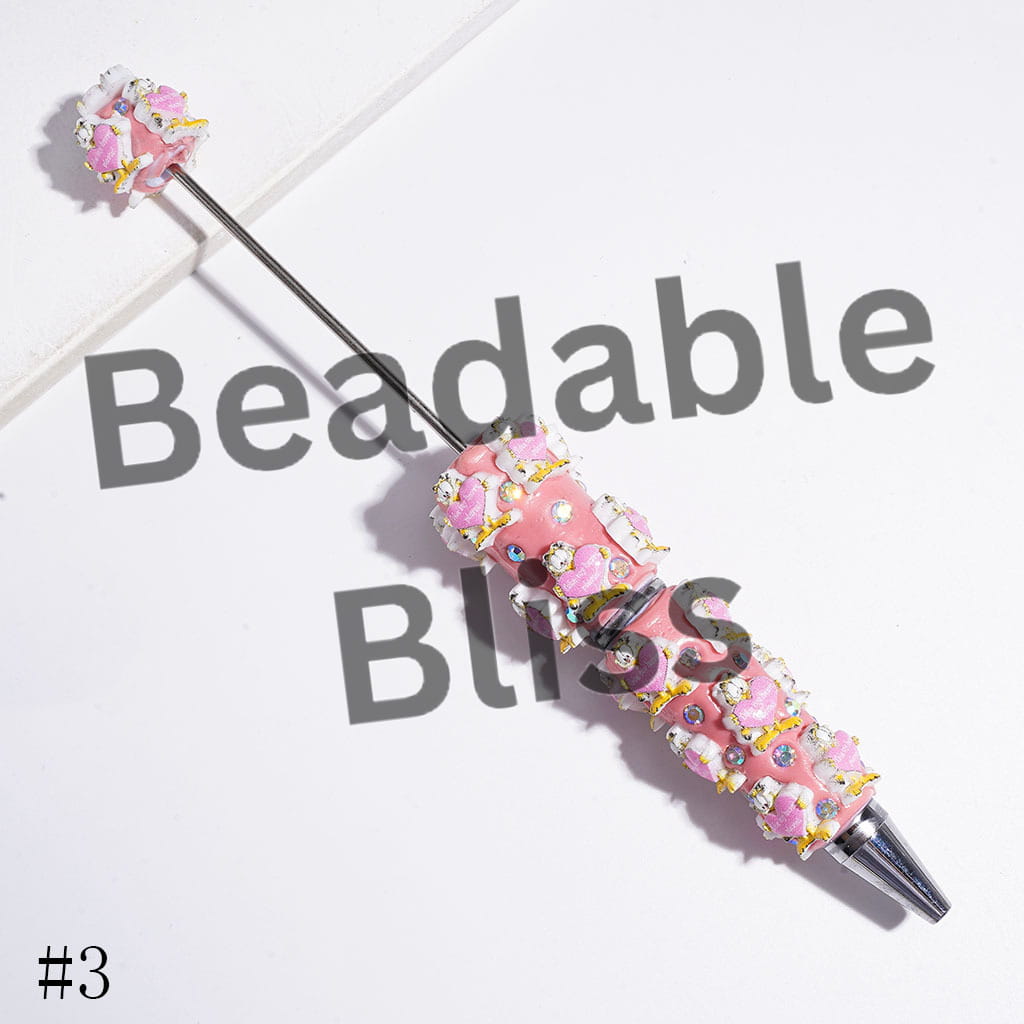 Beadable Clay Pens with AB Rhinestones and Lazy Cat and Kind Pet Dog Characters