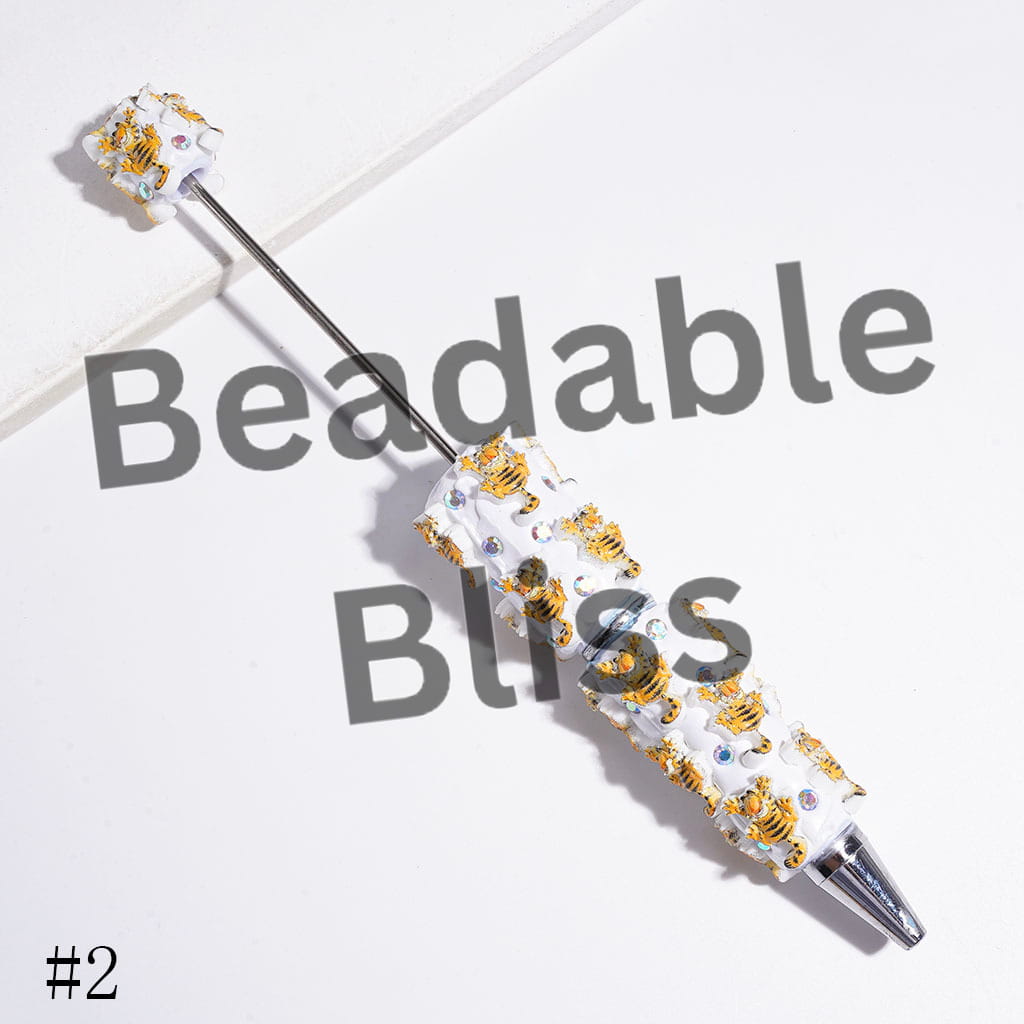 Beadable Clay Pens with AB Rhinestones and Lazy Cat and Kind Pet Dog Characters