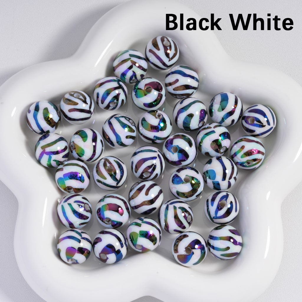UV Coating Black Zebra Stripes Solid Color Acrylic Beads 16MM