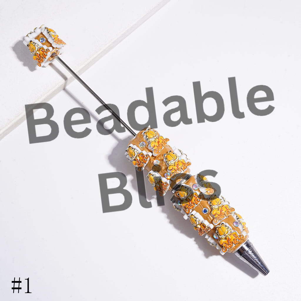 Beadable Clay Pens with AB Rhinestones and Lazy Cat and Kind Pet Dog Characters