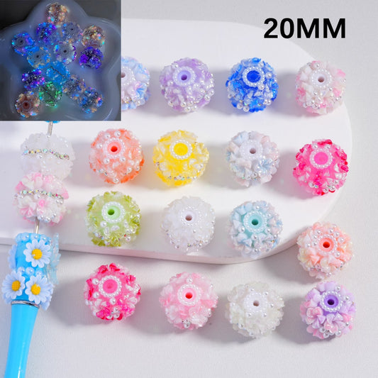 litter Flower Design AB Rhinestones with White Pearls Acrylic Beads 20MM Multi Color Mix