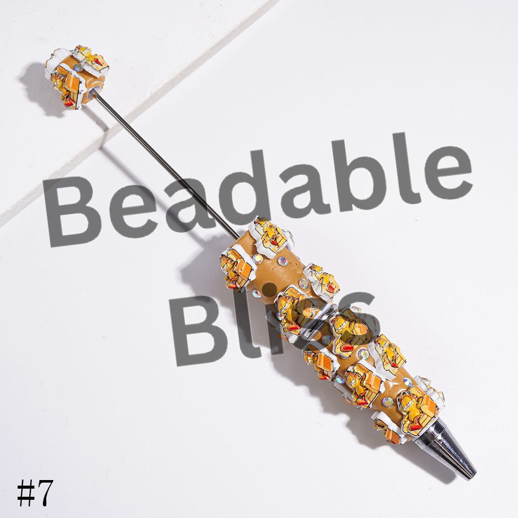 Beadable Clay Pens with AB Rhinestones and Lazy Cat and Kind Pet Dog Characters