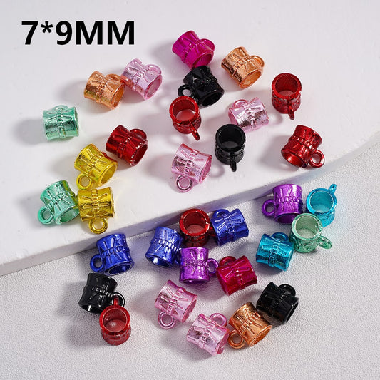 Alloy Cylinder Bail Beads Large Hole, Solid Colors, Barrel Shape 7*9mm Random Mix (100 pcs)