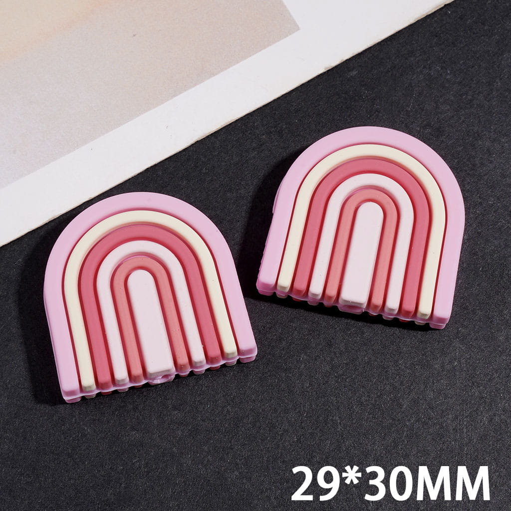 3D Rainbow Door Silicone Focal Beads, 29*30MM Multi-Color