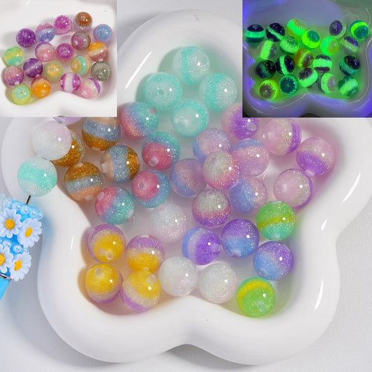 Luminous Acrylic Beads Color Shift Glitter Core Tricolor Stripes 16MM