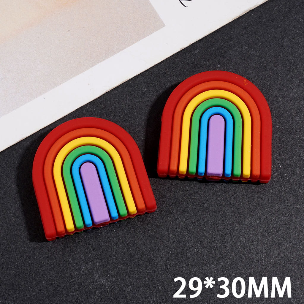 3D Rainbow Door Silicone Focal Beads, 29*30MM Multi-Color