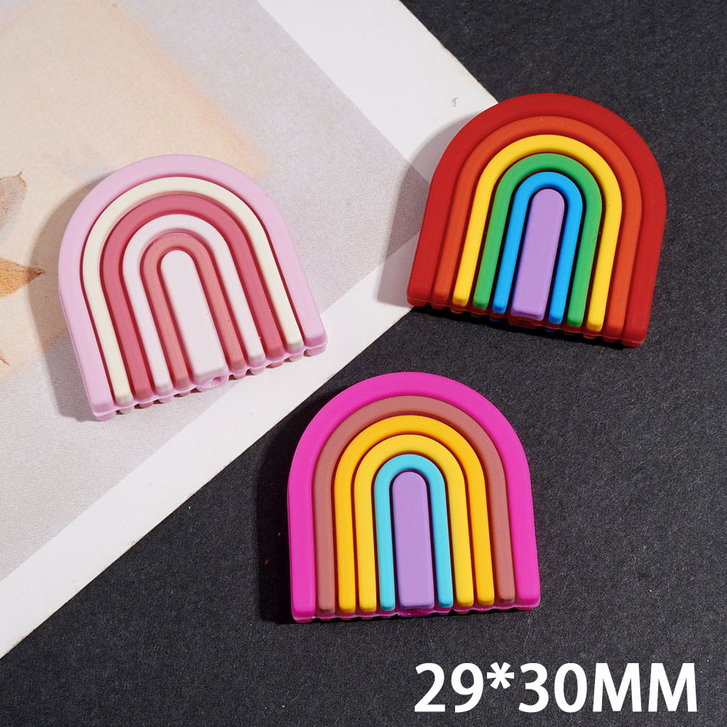 3D Rainbow Door Silicone Focal Beads, 29*30MM Multi-Color