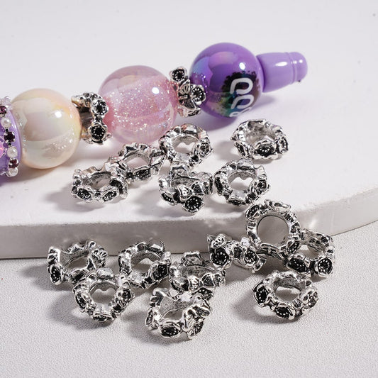 Cute Flower & Butterfly Motifs Silver Alloy Spacer Beads Jewelry Accessories (Big Hole) 10mm