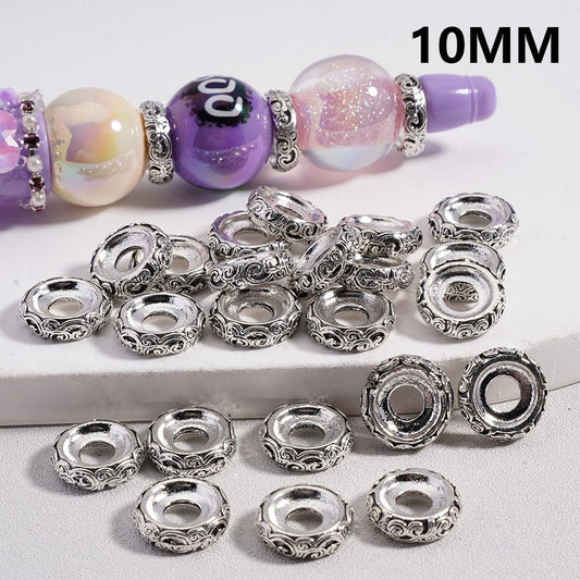 Floral Scroll Design Spacer Beads Silver Alloy Finish (Big Hole) 10mm