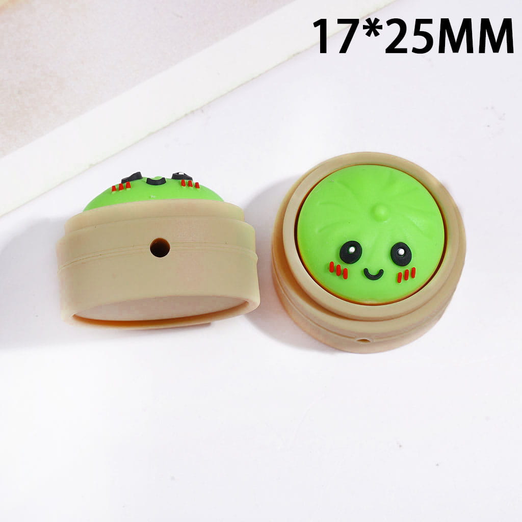 3D Cute Shy Dumpling in Steamer Basket Silicone Focal Beads, 30MM, Assorted Colors, Random Mix