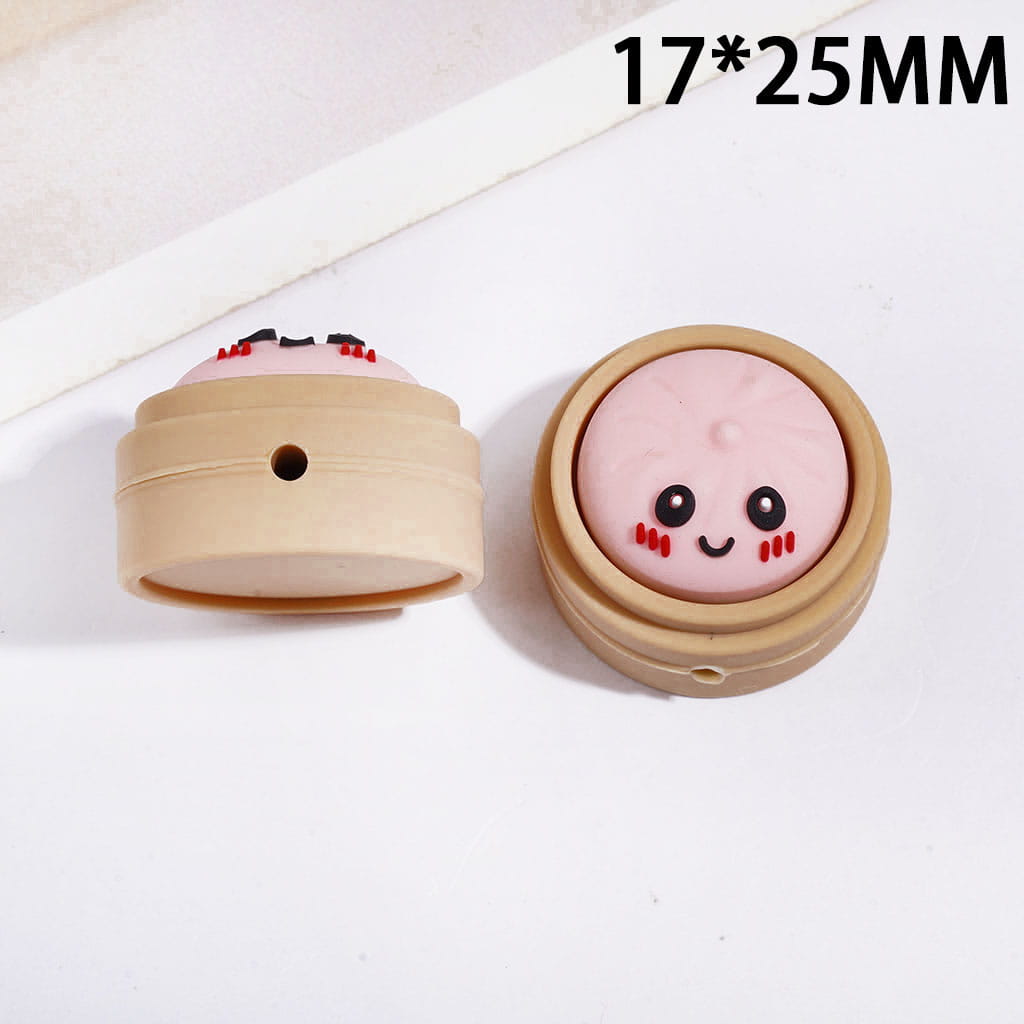3D Cute Shy Dumpling in Steamer Basket Silicone Focal Beads, 30MM, Assorted Colors, Random Mix