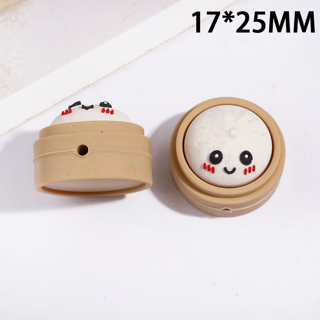 3D Cute Shy Dumpling in Steamer Basket Silicone Focal Beads, 30MM, Assorted Colors, Random Mix