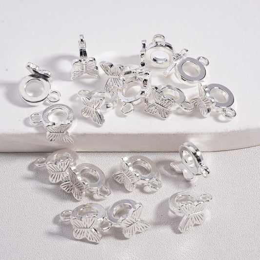 Cute Butterfly Bail Beads Silver Alloy for Pendants Jewelry Accessory 10mm
