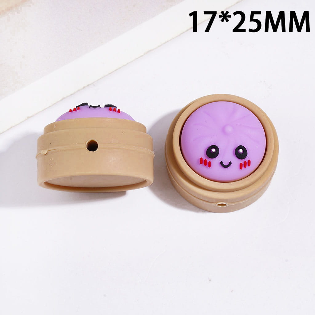 3D Cute Shy Dumpling in Steamer Basket Silicone Focal Beads, 30MM, Assorted Colors, Random Mix