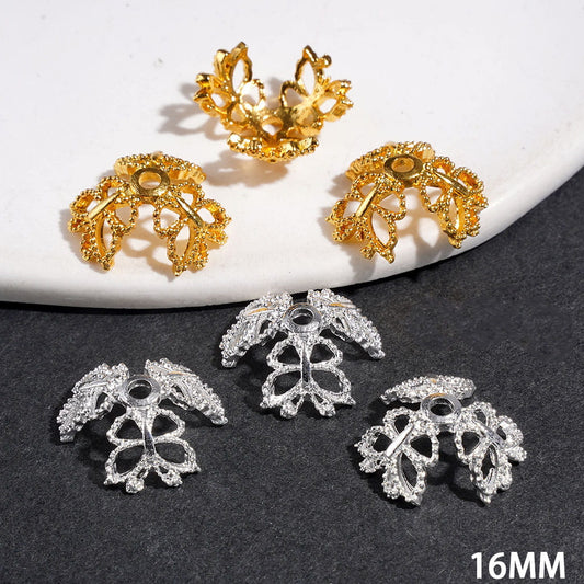 Elegant Butterfly Design Alloy Bead Cap Cages, 16MM, Silver & Gold, Random Mix, (They Fit 16MM Beads)