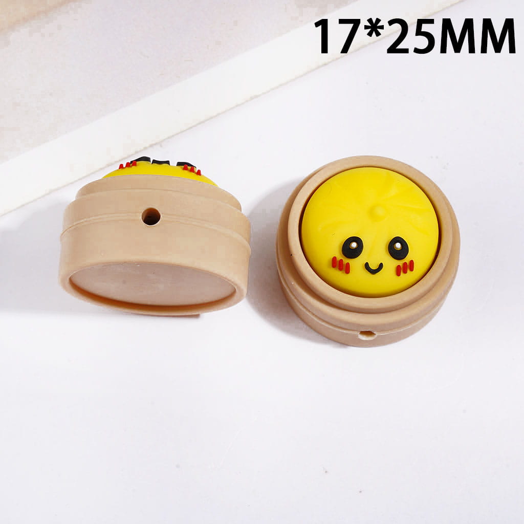 3D Cute Shy Dumpling in Steamer Basket Silicone Focal Beads, 30MM, Assorted Colors, Random Mix