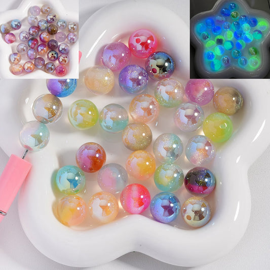 Multi-Color Luminous & Color Changing UV Coating Shiny Glitter Sugar Core Inside Acrylic Beads 16MM