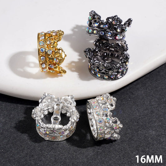 Sparkling Crown Design with AB Rhinestones Metal Spacer Beads, 16MM, Multicolor, (They Fit 14MM Beads)
