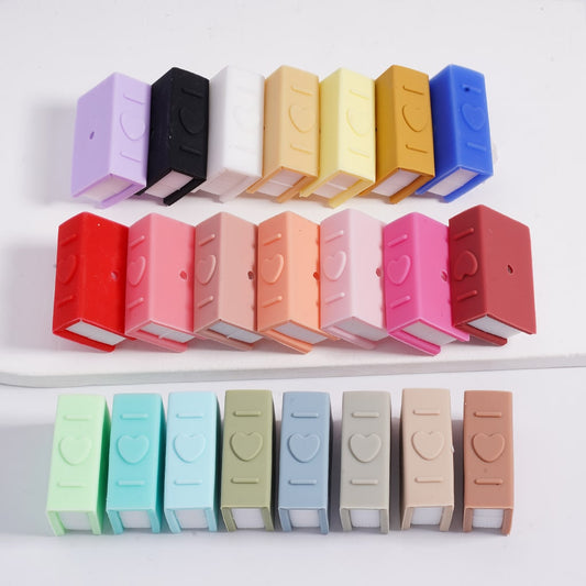 3D Mini Book Silicone Focal Beads Solid Color with Heart Print