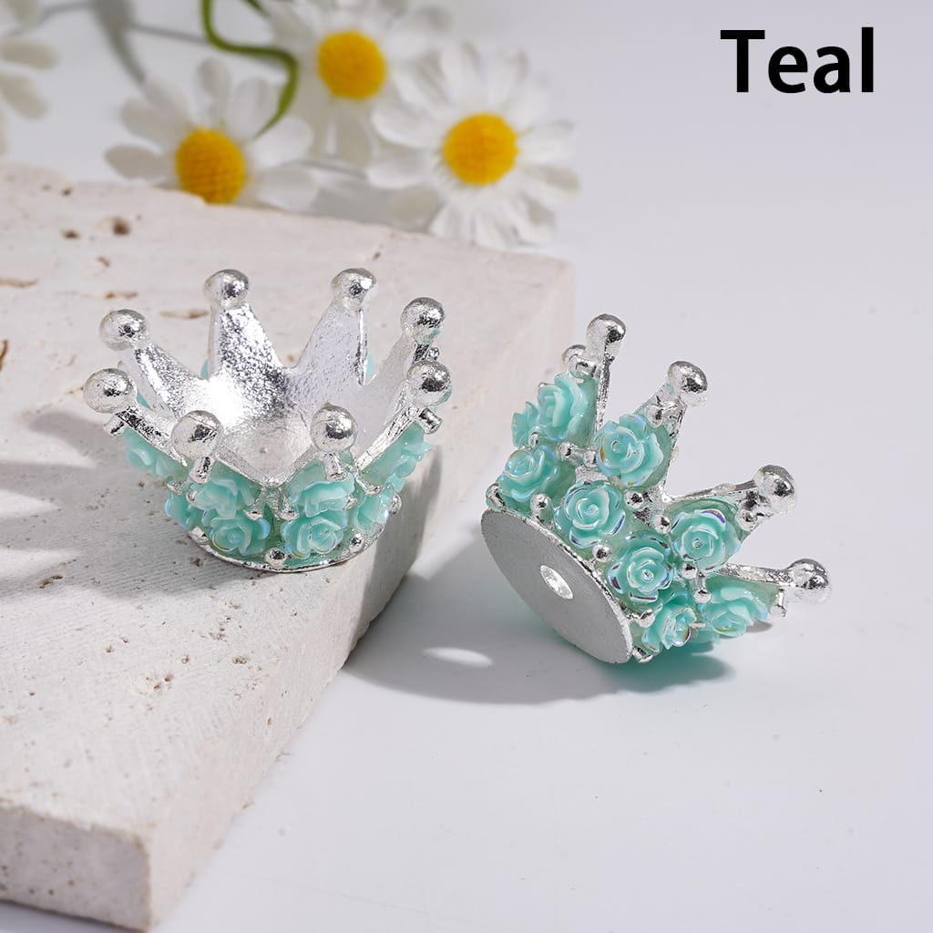 Luminous Rose Flowers Silver Color Crown Shape Metal Beads 17*31MM