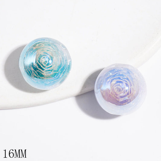 UV-Coated Elegant Two Peony Flower & Sparkling Glitter Embedded inside Clear Round Acrylic Beads for Bracelets, 16MM, Assorted Colors, Random Mix
