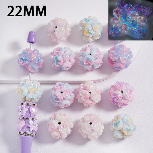 Luminous Heart Shaped Roses Flower Designs with AB Rhinestones, 22MM Clay Beads Random Mix