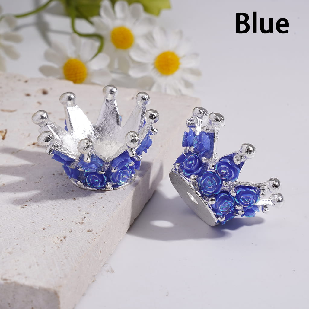 Luminous Rose Flowers Silver Color Crown Shape Metal Beads 17*31MM