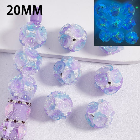 Luminous Shiny Purple Shells with White Pearls, Multi Color 20MM Round Clay Beads Random Mix