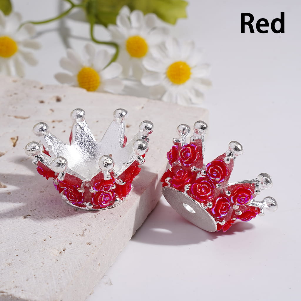 Luminous Rose Flowers Silver Color Crown Shape Metal Beads 17*31MM