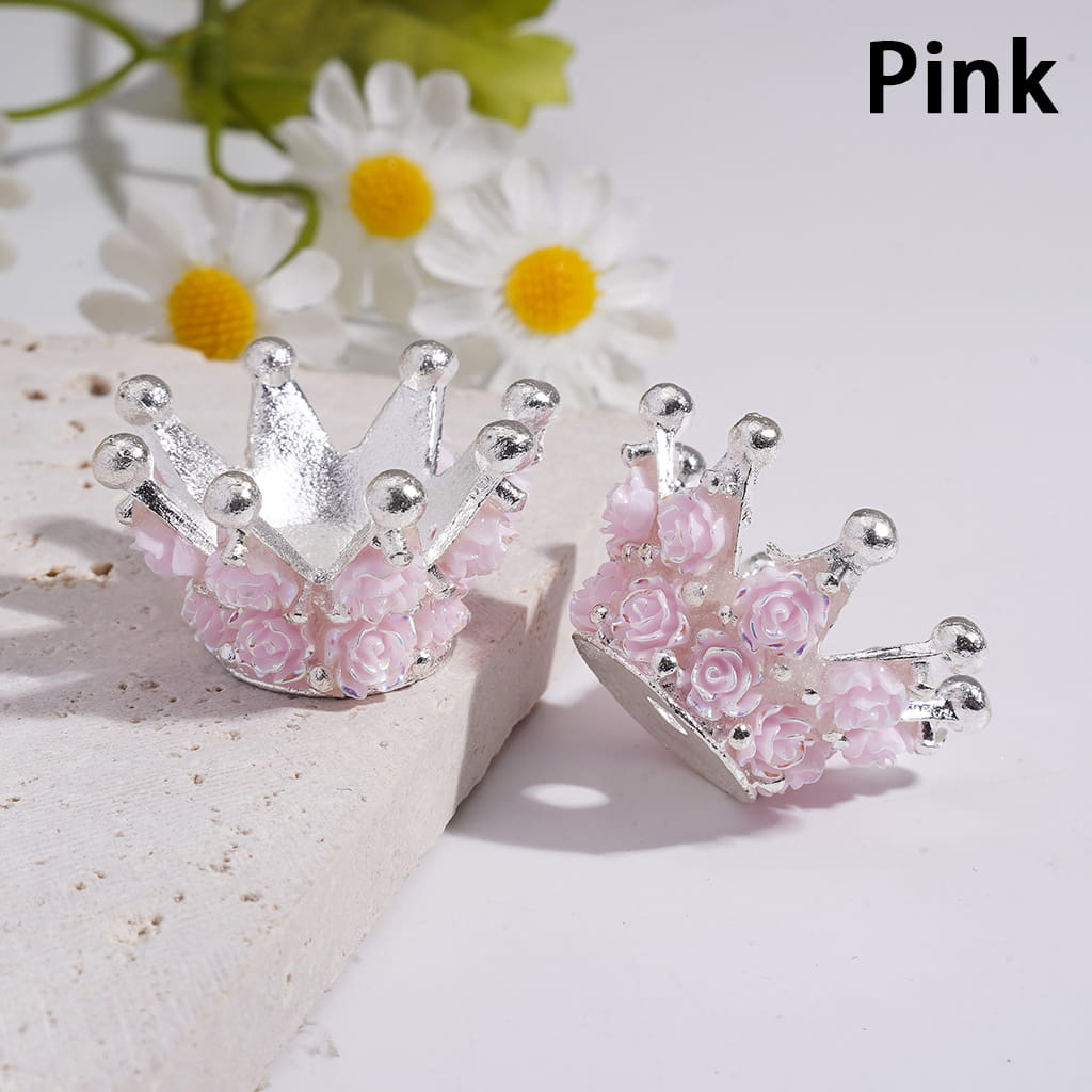 Luminous Rose Flowers Silver Color Crown Shape Metal Beads 17*31MM