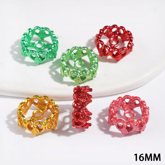 Festive Heart & Christmas Tree Design Metal Spacer Beads, 16MM, Multicolor, (They Fit 14MM Beads)