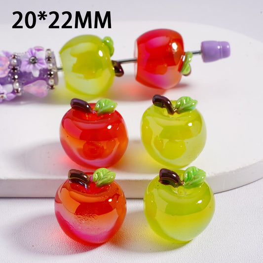 UV Gloss Vivid Red & Green Apple Shaped Acrylic Beads 20*22mm, (Single Color is available for 100pcs(whole bag)Only)