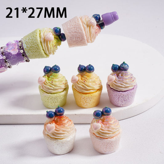 UV Gloss Cute Pastel Blueberry Cake Cup Dessert Acrylic Beads 21*27mm Random Mix