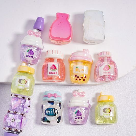 UV Glossy Multi Color Milk & Juice Bottle Acrylic Beads Random Mix