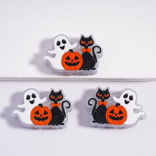 Cute Halloween Spooky Silicone Beads Ghost Pumpkin Black Cat Random Design