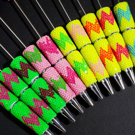Fluorescent Rhinestone Beadable Clay Pens with in Horizontal Wavy Shape, Multi-Color Random Mix