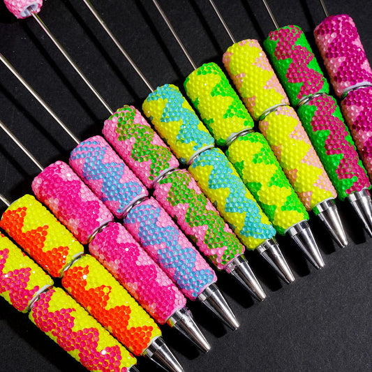 Neon Color Rhinestone Beadable Clay Pens with Vertical Wavy Shape, Various Colors Random Mix
