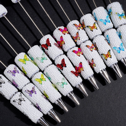 Butterfly Rhinestone Beadable Clay Pen White Background, Various Colors Random Mix