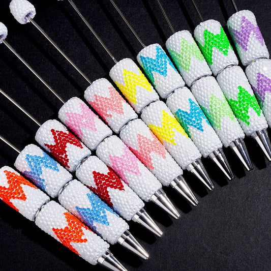 Rhinestones in Horizontal Wavy Shape Beadable Clay Pen, White Background, Various Colors Random Mix