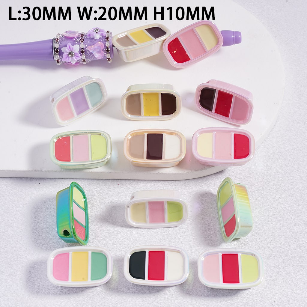 UV Coated, Cute Three Color Style Ice Cream Block Design Acrylic Beads 30*20*10mm Random Mix