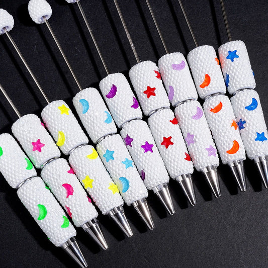 Moon and Star Beadable Clay Pen Fluorescent Colors White Background, Various Colors Random Mix