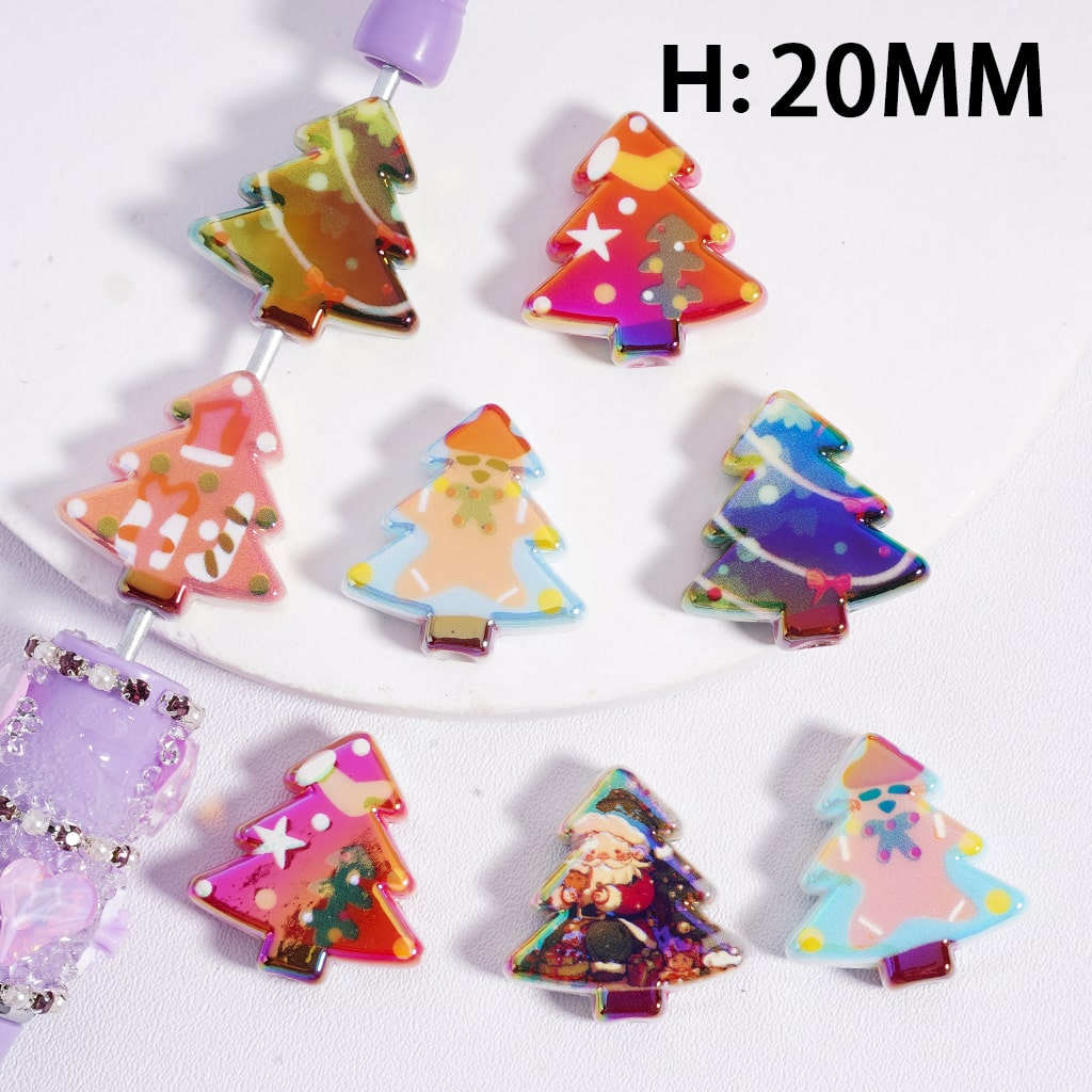Luminous Colorful Christmas Tree Shapes Designs Acrylic Beads Random Mix