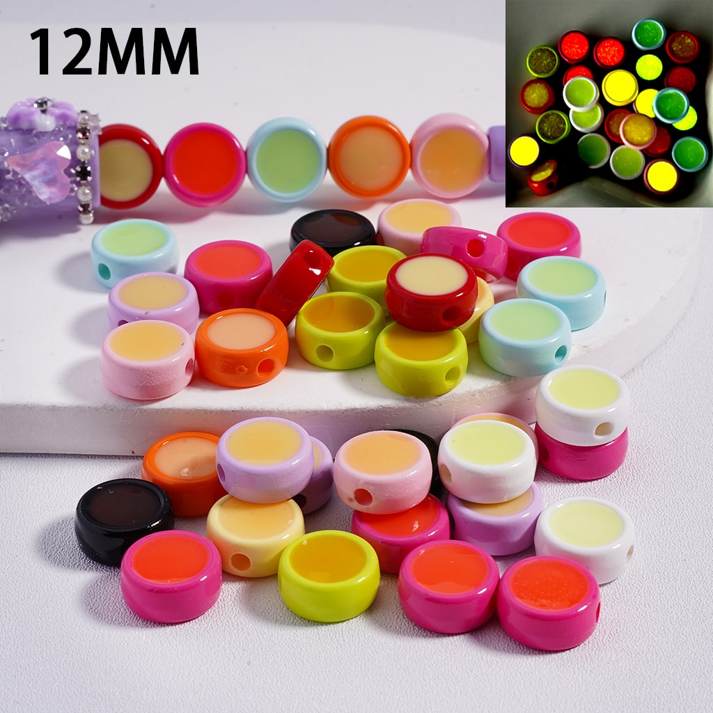 Luminous Mini Cute Flat Round Multi Color Acrylic Beads 12MM Jewelry Making Supplies (Single Color is available for 500pcs(whole bag)Only)