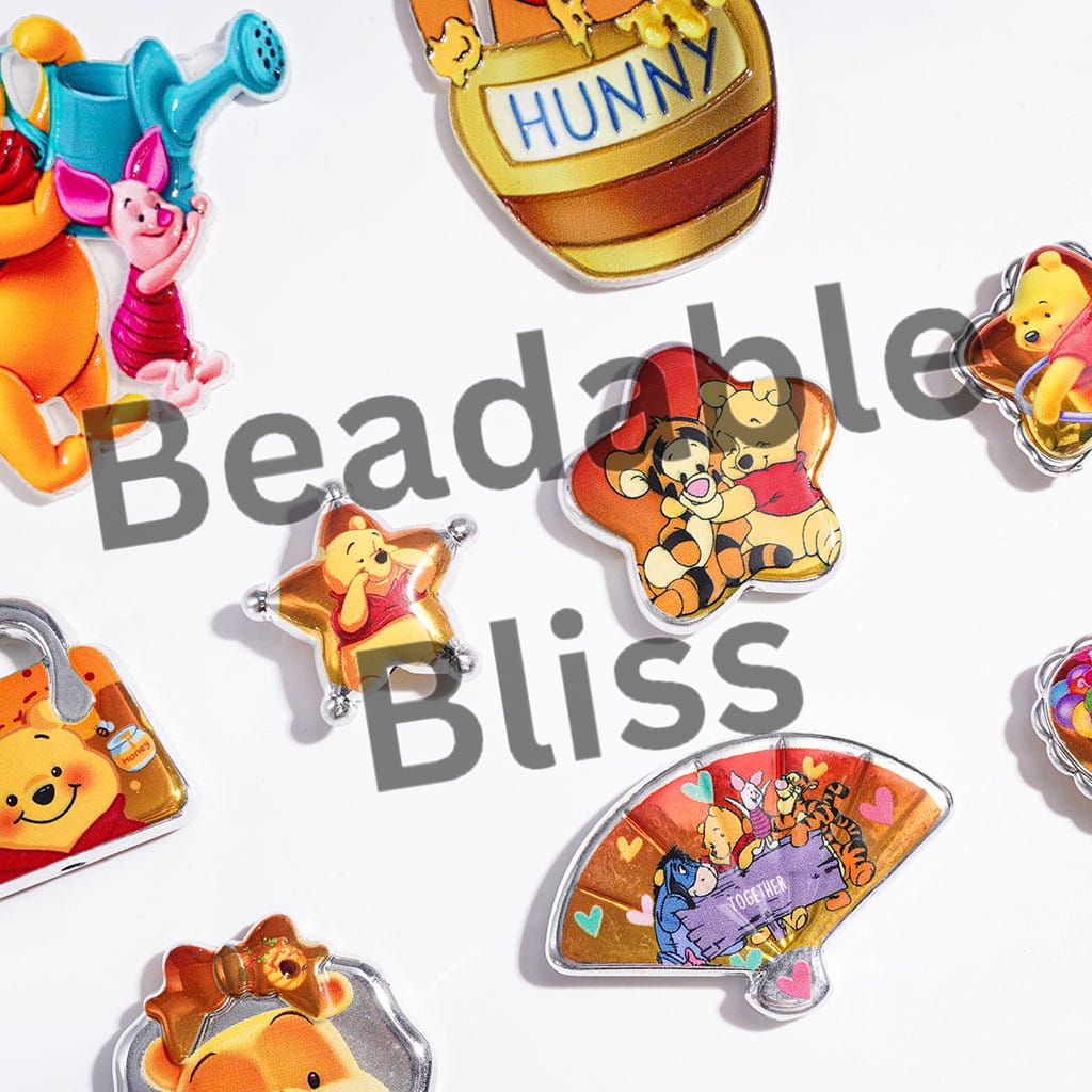 Honey Bear Character Series Acrylic Beads and Pendants, Silver Border and Yellow Style, Random Mix