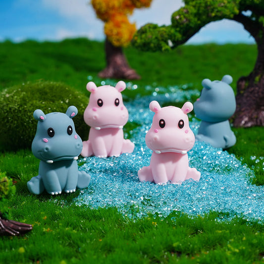 3D Cute Pink, Gray and Blue Hippopotamus in Sitting Pose Silicone Focal Beads