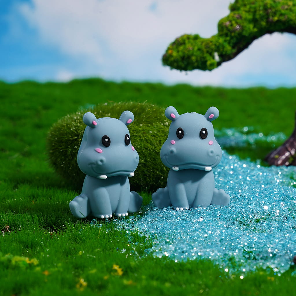 3D Cute Pink, Gray and Blue Hippopotamus in Sitting Pose Silicone Focal Beads